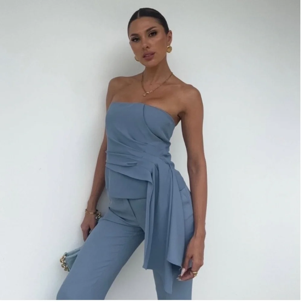 Zara Blue Strapless Crop Top - Picture 2 of 16